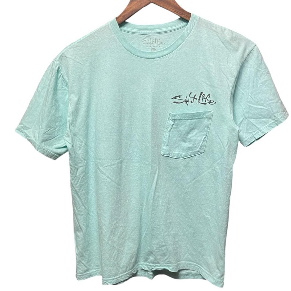 salt life fishing outdoors front back graphic short sleeve front pocket T-shirt